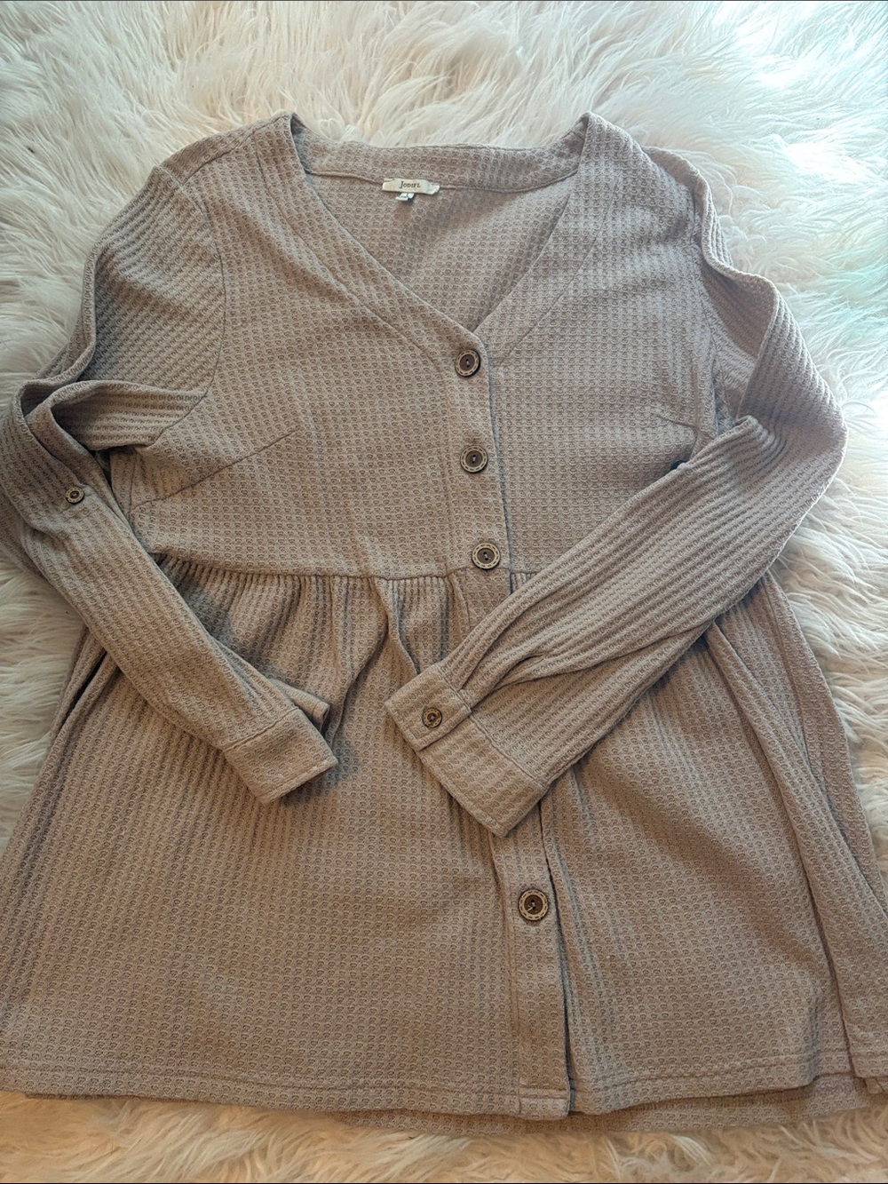 Cozy Waffle Knit Button-Front Women’s tunic - Taupe